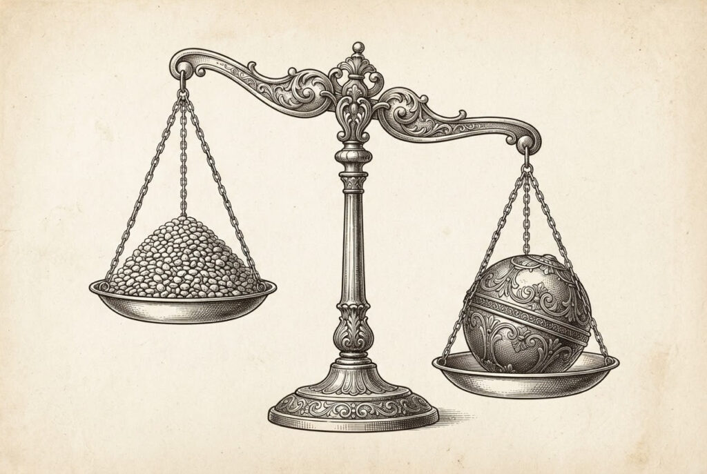 Two-sided scale with call duration on one side and dollar amounts on the other, with the scales in tension.